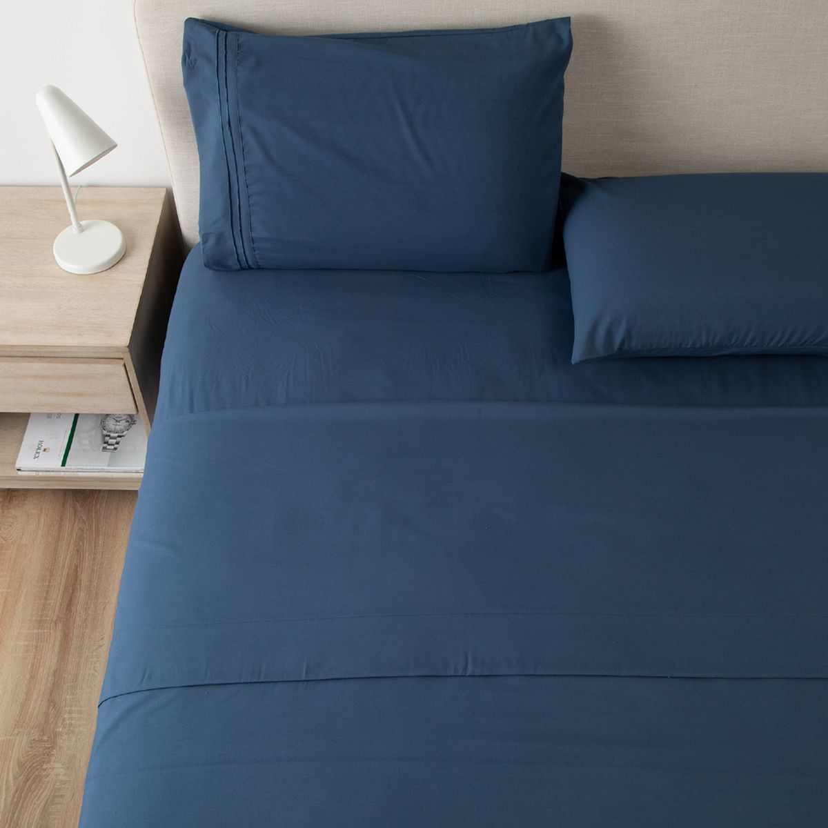 CASATUA - Sabana 1800 Hotel Ultra Suave Funda Bordada - Azul marino - Super King