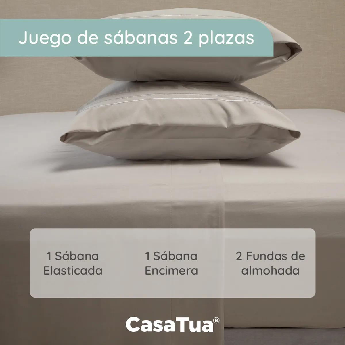 CASATUA - Sabana 1800 Hotel Ultra Suave Funda Bordada - Gris - 2 plazas