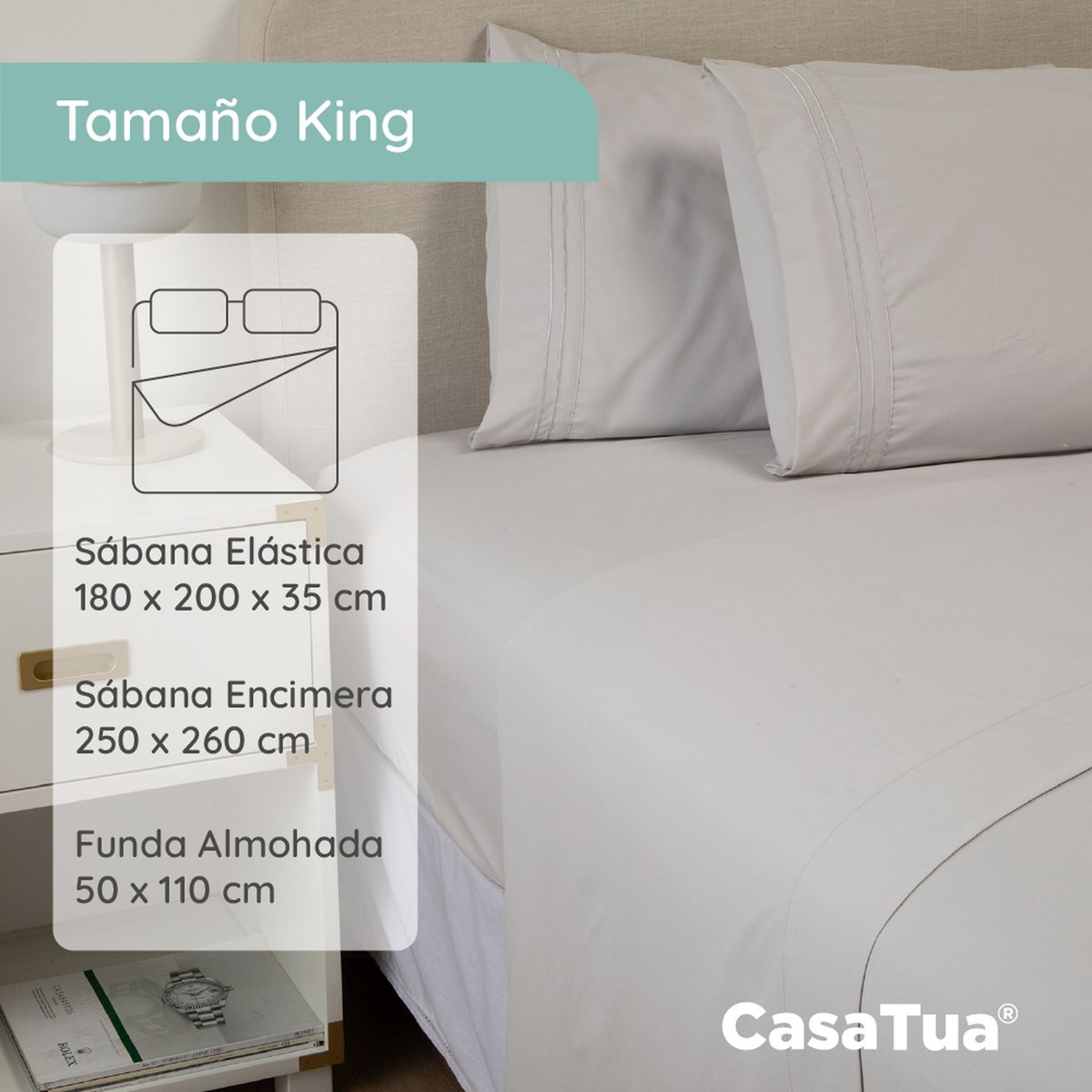 CASATUA - Sabana 1800 Hotel Ultra Suave Funda Bordada - Gris - King