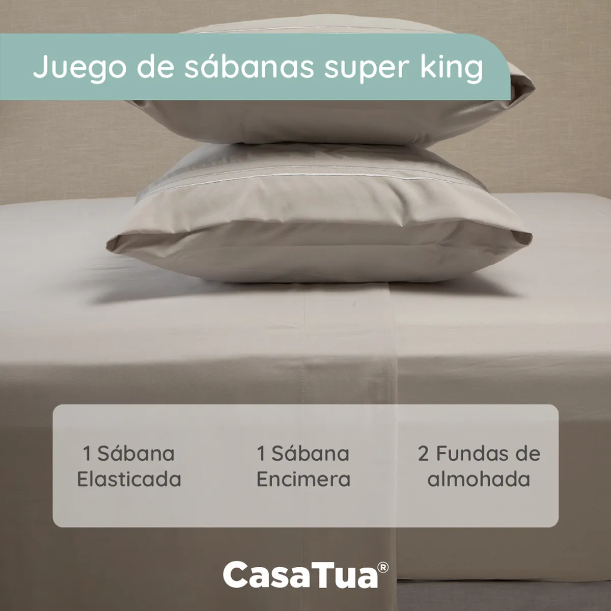 CASATUA - Sabana 1800 Hotel Ultra Suave Funda Bordada - Gris - Super King