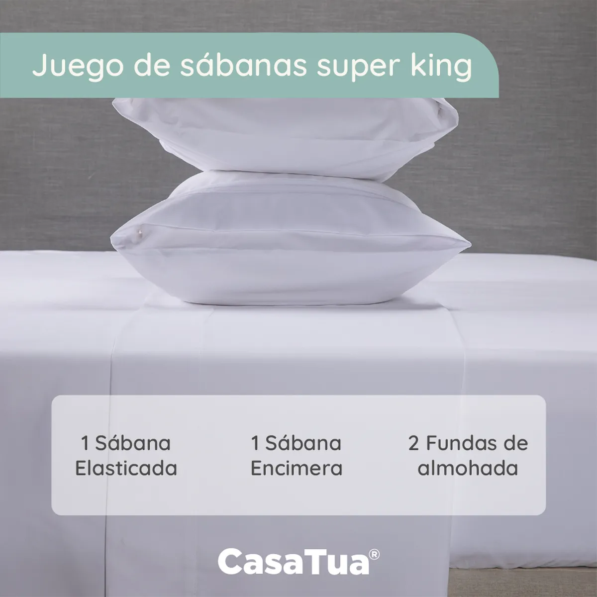CASATUA - Sabana 1800 Hotel Ultra Suave Funda Bordada - Blanco - Super King
