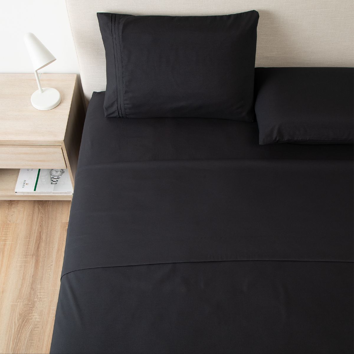 CASATUA - Sabana 1800 Hotel Ultra Suave Funda Bordada - Negro - Super King