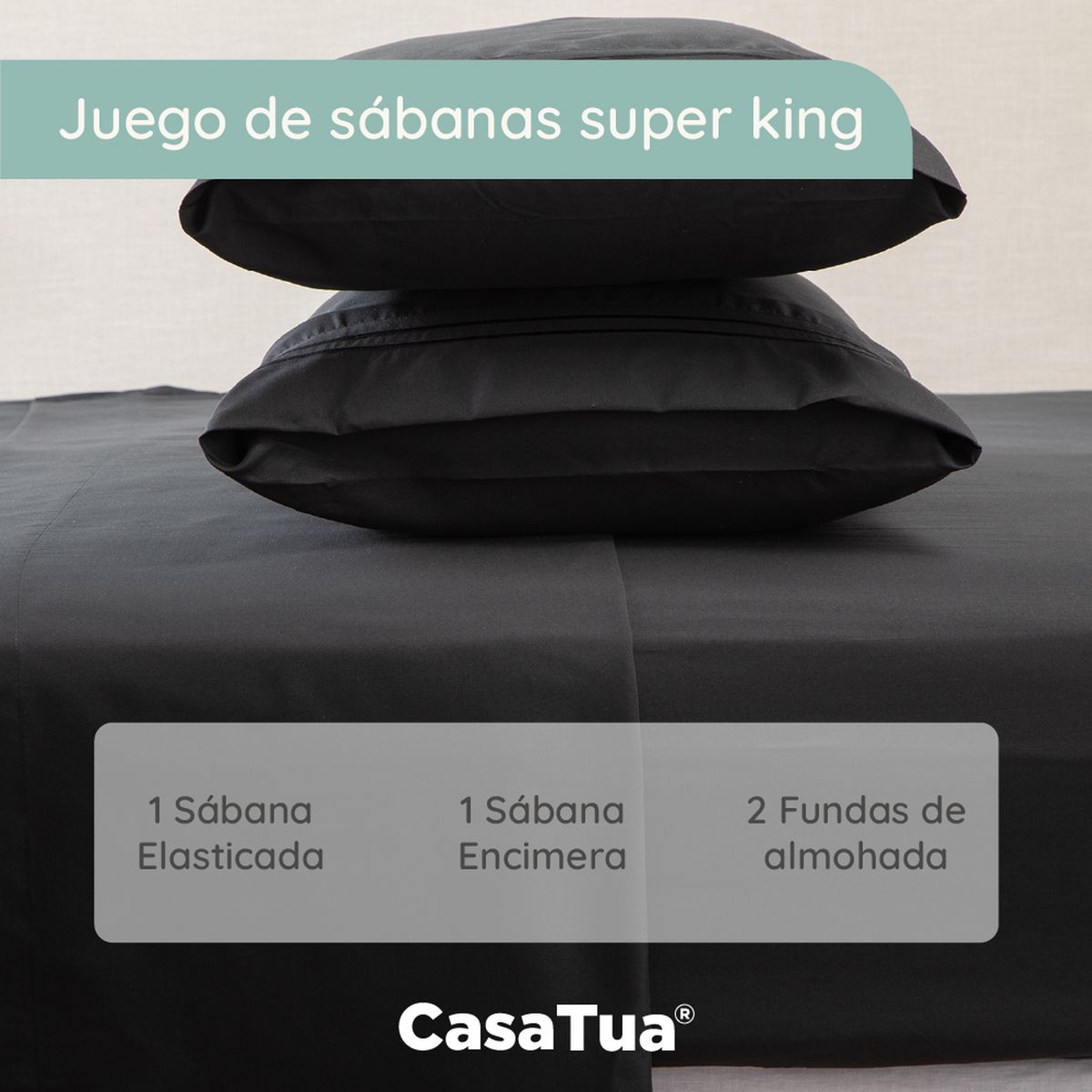 CASATUA - Sabana 1800 Hotel Ultra Suave Funda Bordada - Negro - Super King