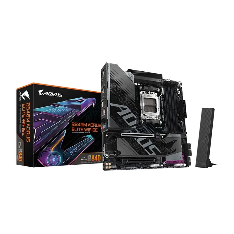 AORUS - Placa Madre Aorus B840M A ELITE WIFI6E AMD B840 AM5 DDR5 Micro ATX