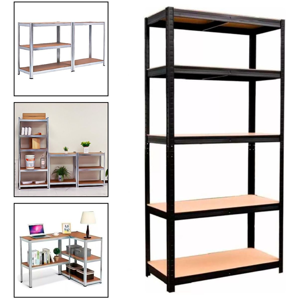 HOMEBRANDT - 2 Estantes Metalico 180x90x40 Oficina Organizador Negro