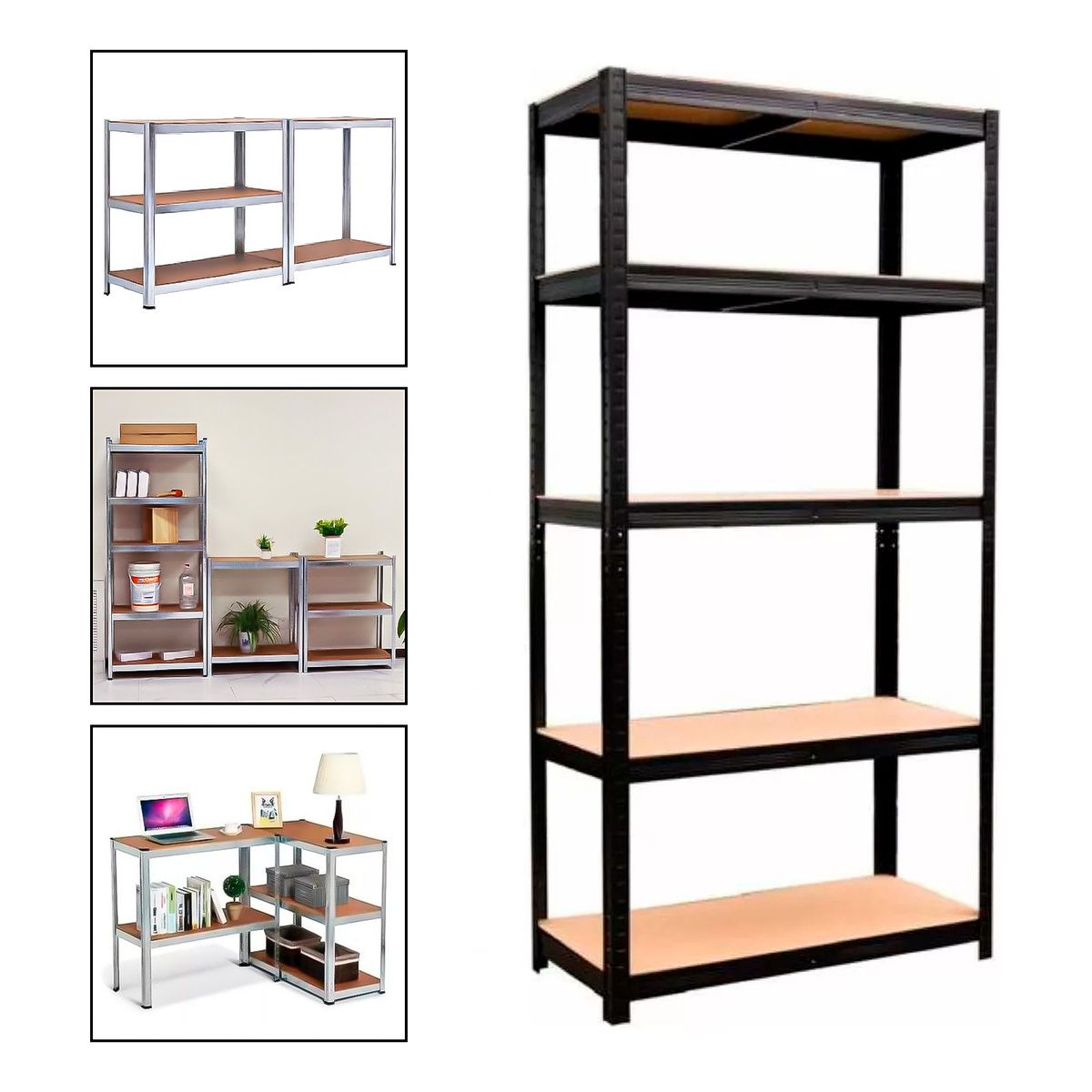 HOMEBRANDT - 2 Estantes Metalico 180x90x40 Oficina Organizador Negro