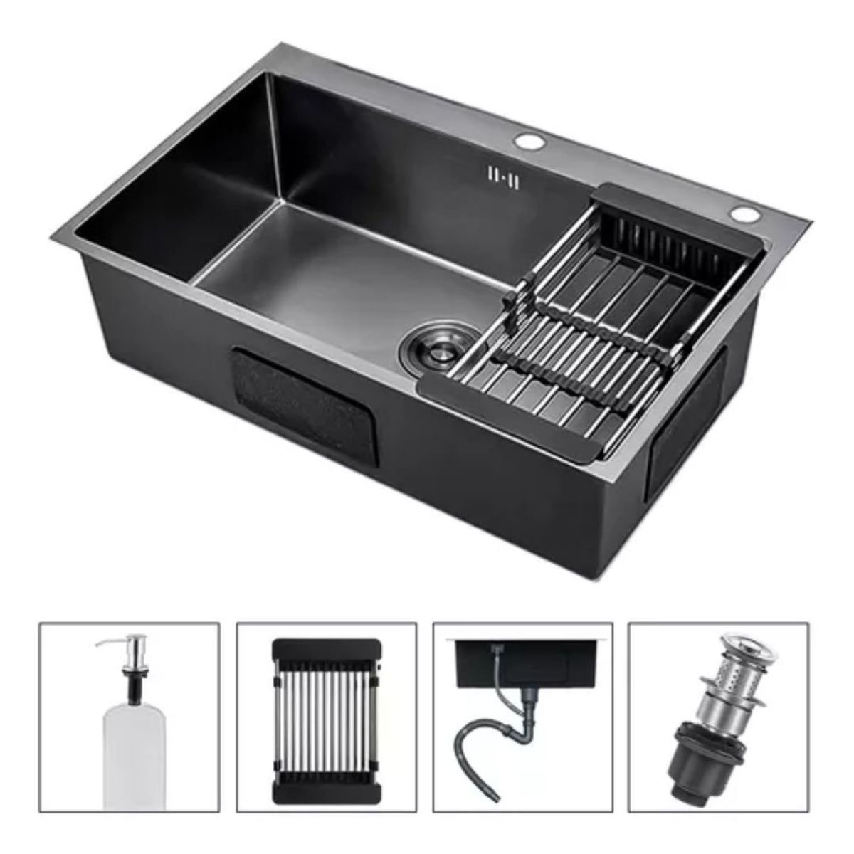 GENERICO - Lavaplatos Sobrecubierta Acero Inoxidable 68x45cm Negro