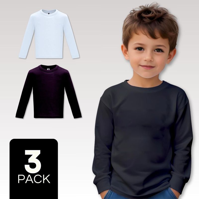 UTILISIMO - Pack 3 Camisetas Algodón Primera Capa Polera Niño Blanco Y Negro
