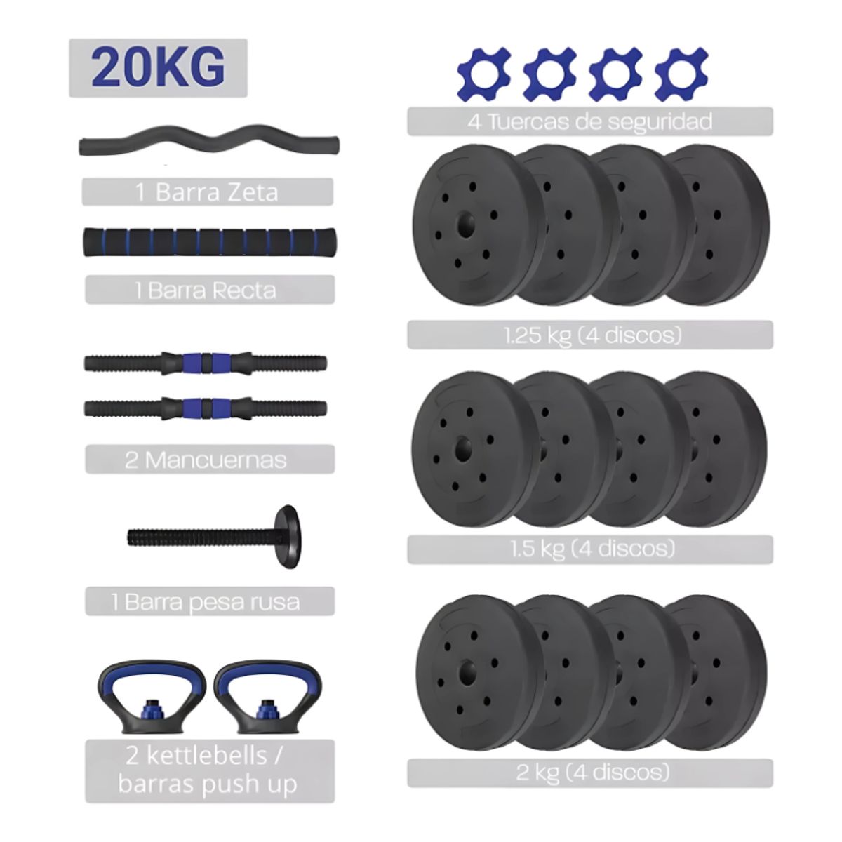 HYPERHIKE - Set Mancuernas Barras Pesas Rusas Unibles 20 Kg Hyperhike