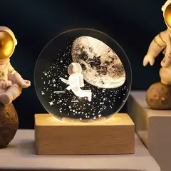 GENERICO - Lampara Esfera Cristal Astronauta Lunar Luz Calida 6cm