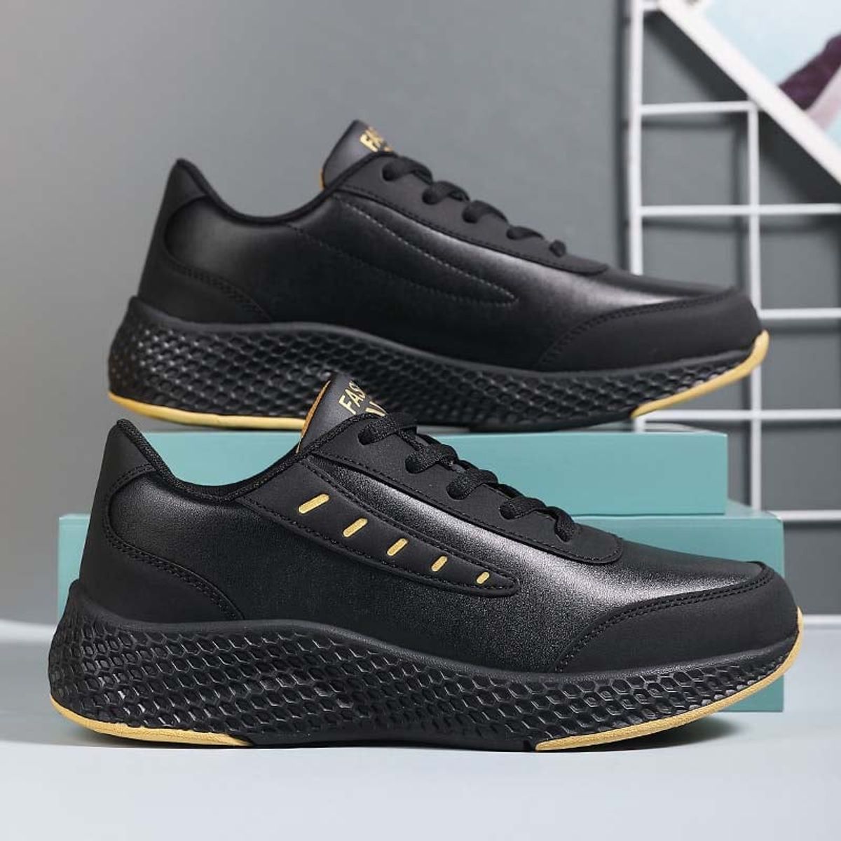 SHANDIAN - Zapatillas Deportivos PU Mujer Negro