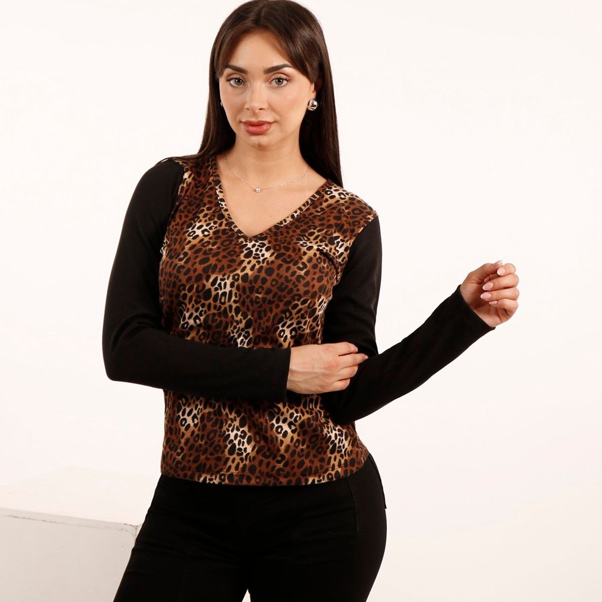 TENTATION - Polera Combinada Leopardo Black Tentation