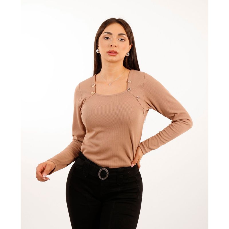 TENTATION - Polera Canuton Escote Cuadrado Beige Tentation