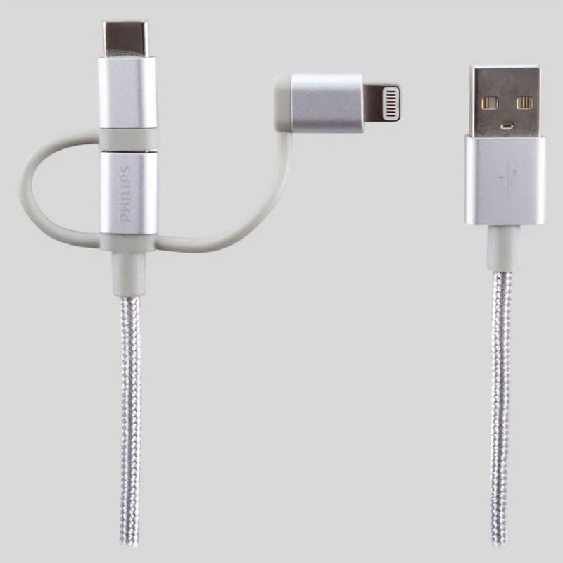 PHILIPS - Cable Philips DLC260 3 en 1  Lightning USB-C DLC2608SR.
