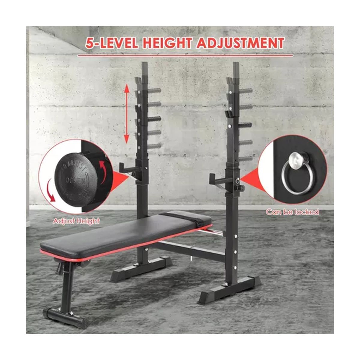 GENERICO - Press Banca Abdominal Reclinable Rack Pesas 5 Nivel Boomfit