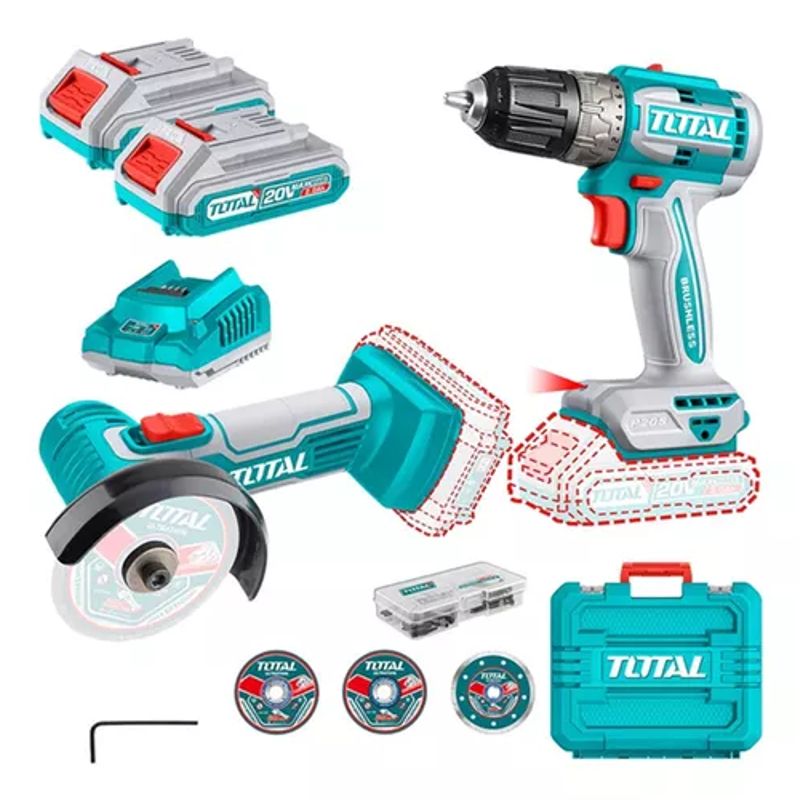 TOTAL TOOLS - Mini Galletera Esmeril Angular+ Taladro 20v Total.