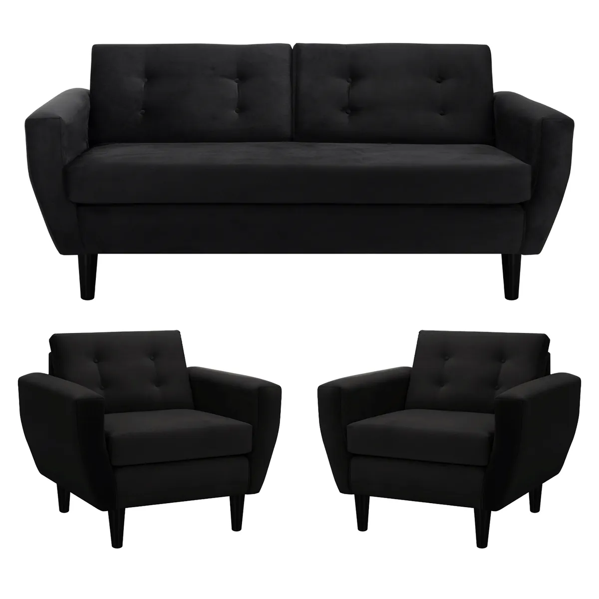BODEVIR - Sofa Bote 3C+1+1 Felpa 00 Negro