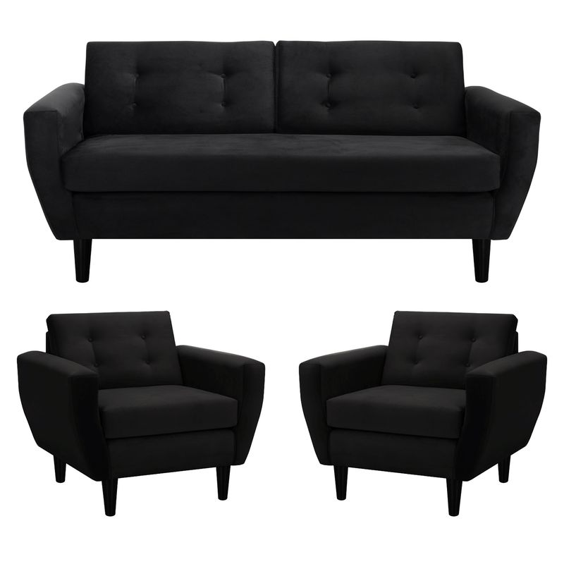 BODEVIR - Sofa Bote 3C+1+1 Felpa 00 Negro