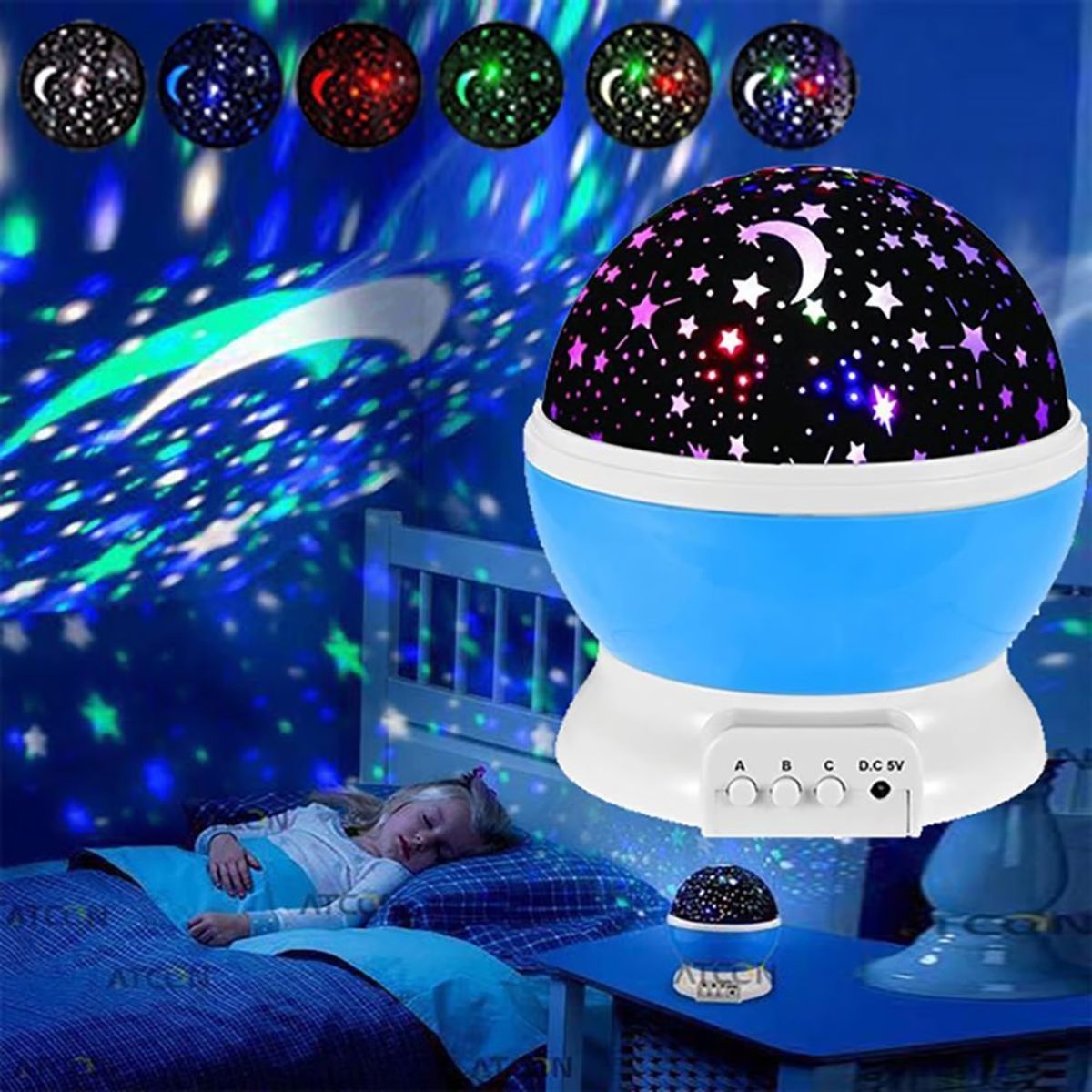 MOVI - Lampara Led Espantacucos Proyector Luz Estrellas Mesa Niños