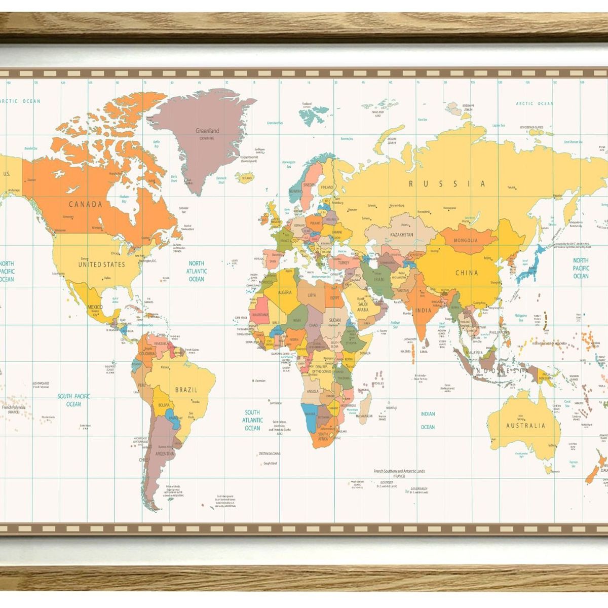 RONDA - Cuadro mapa del mundo sepia 50x70