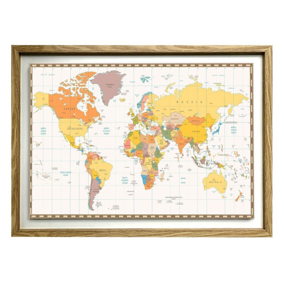 RONDA - Cuadro mapa del mundo sepia 50x70