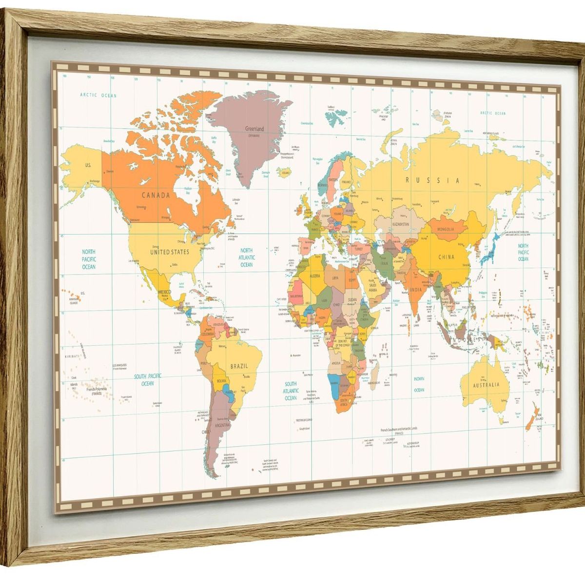 RONDA - Cuadro mapa del mundo sepia 50x70