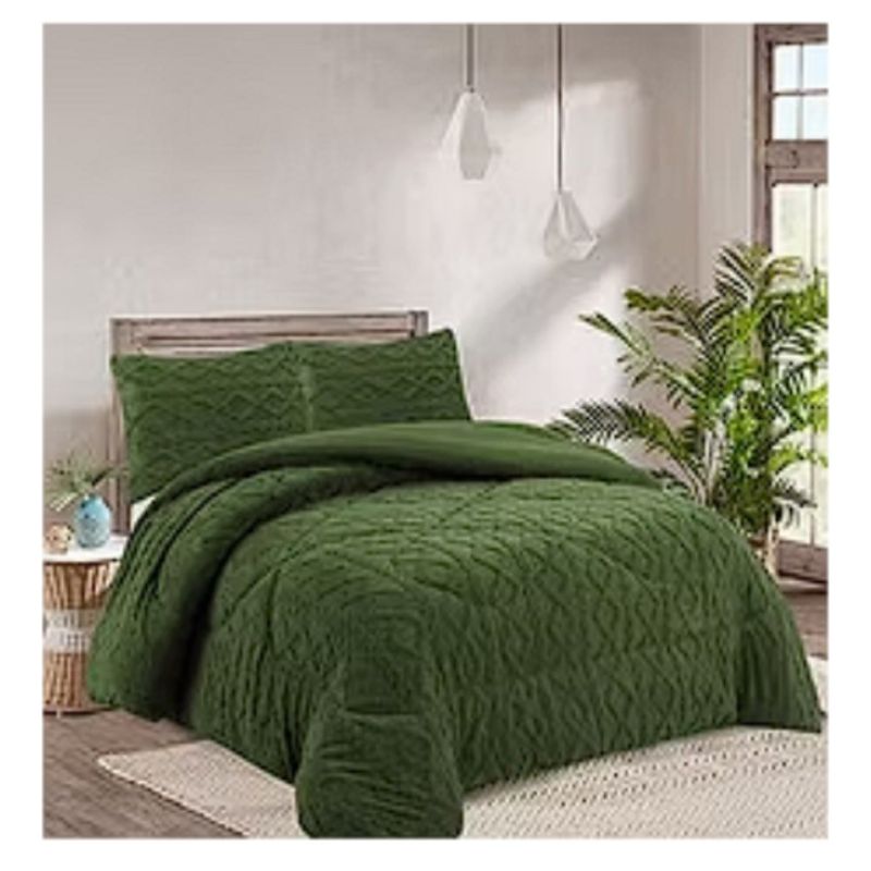 COMPRAPO - Cobertor Plumón Trenzado con Chiporro Invierno 2 Plazas Verde Olivo