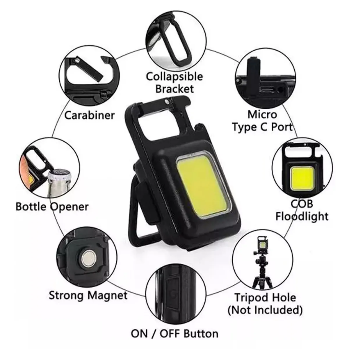 GENERICO - Mini Linterna LED + Llavero Imán Recargable Destapador
