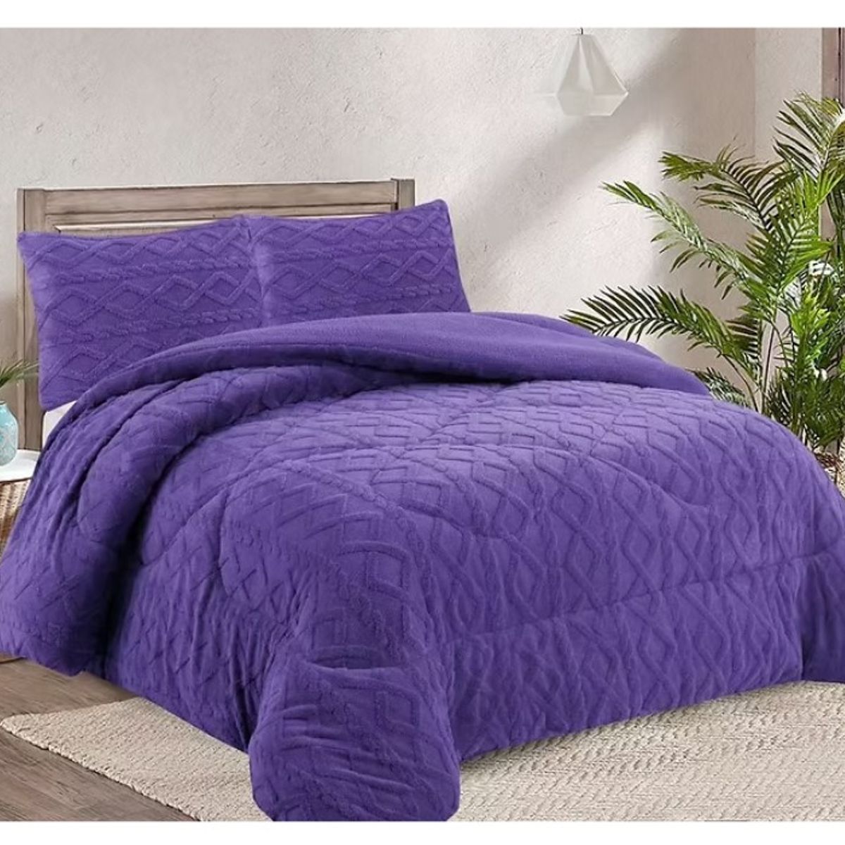 COMPRAPO - Cobertor Plumón Trenzado con Chiporro Invierno 2 Plazas Púrpura