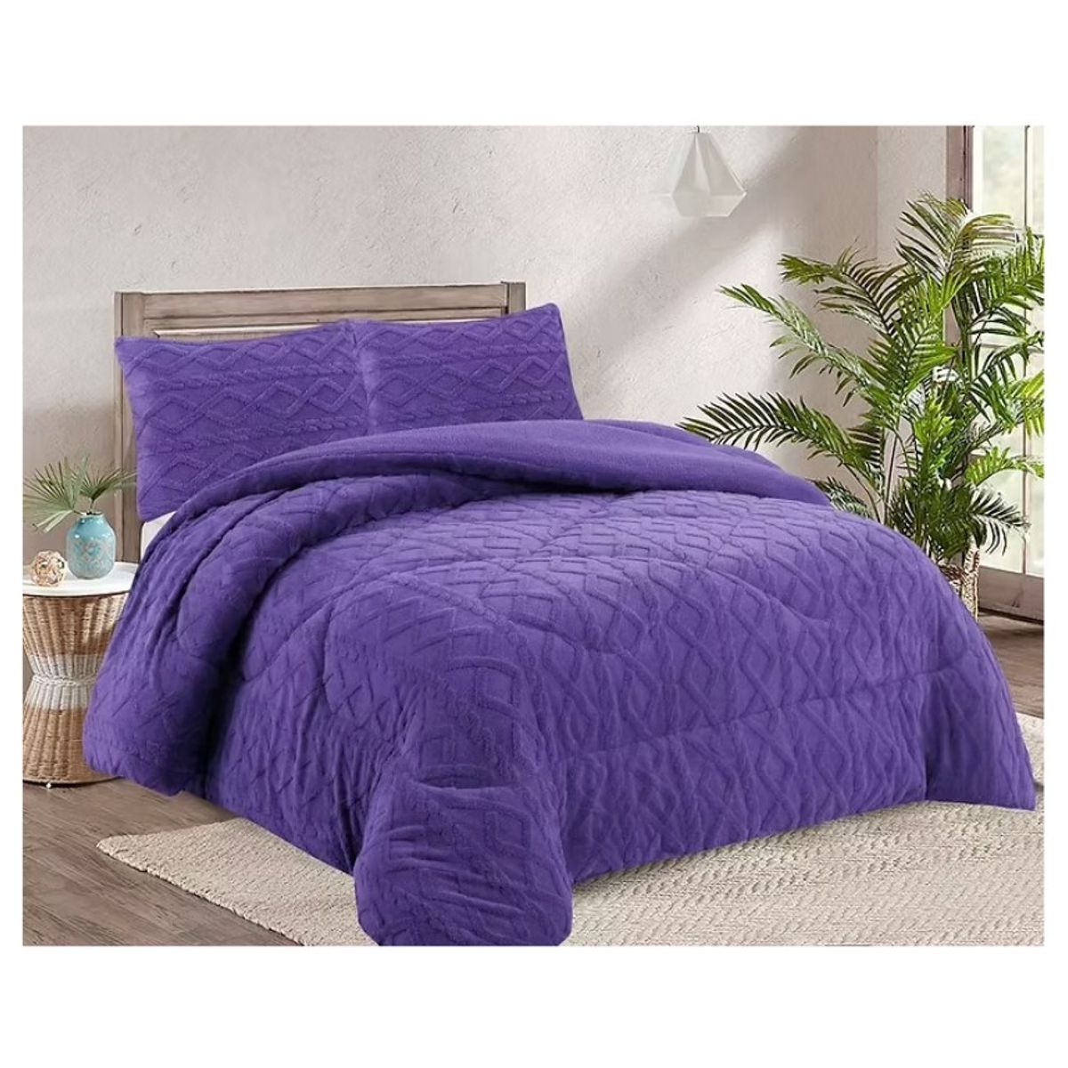 COMPRAPO - Cobertor Plumón Trenzado con Chiporro Invierno 2 Plazas Púrpura