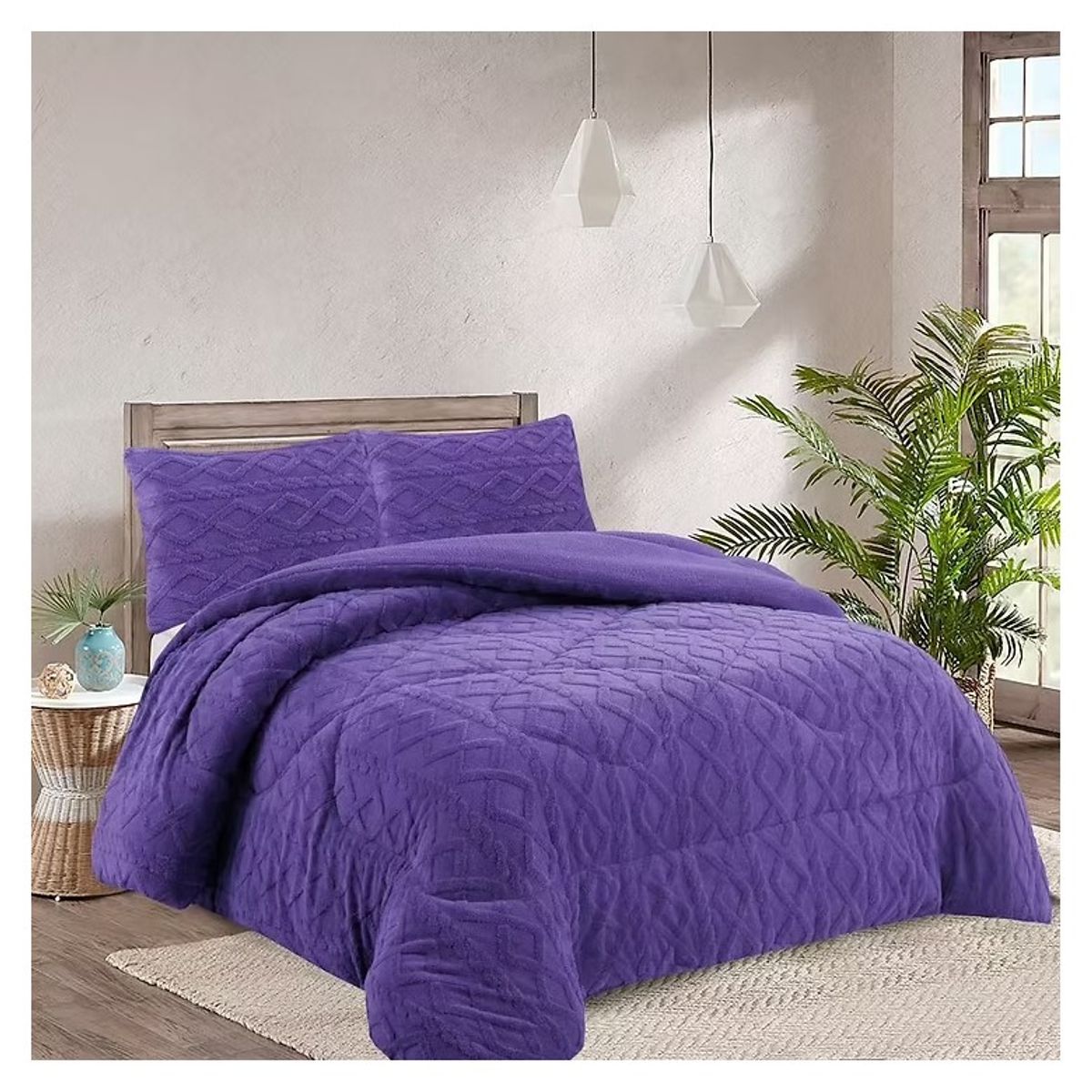 COMPRAPO - Cobertor Plumón Trenzado con Chiporro Invierno 2 Plazas Púrpura