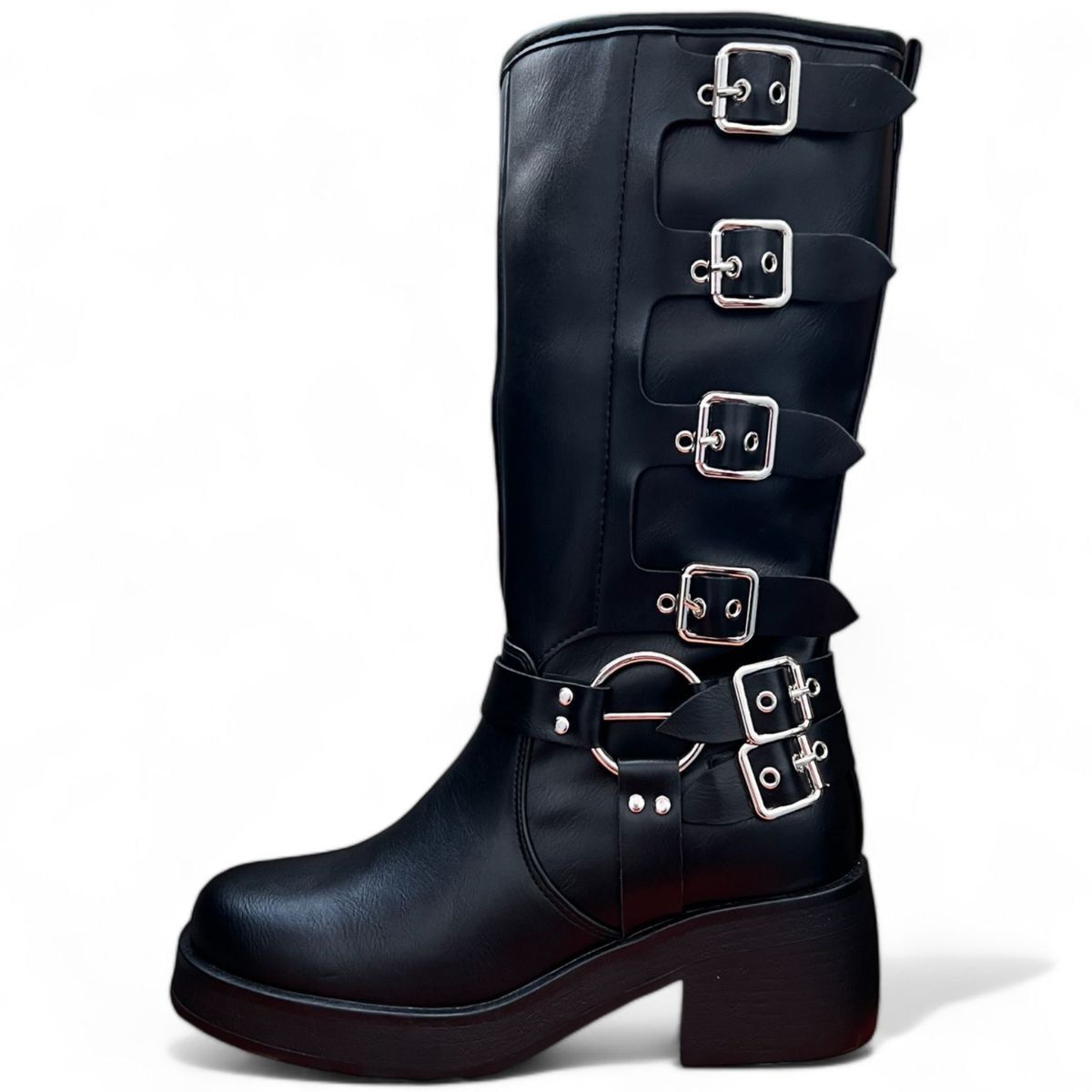 BOTELI - Botas Negras Biker Hebillas Mujer
