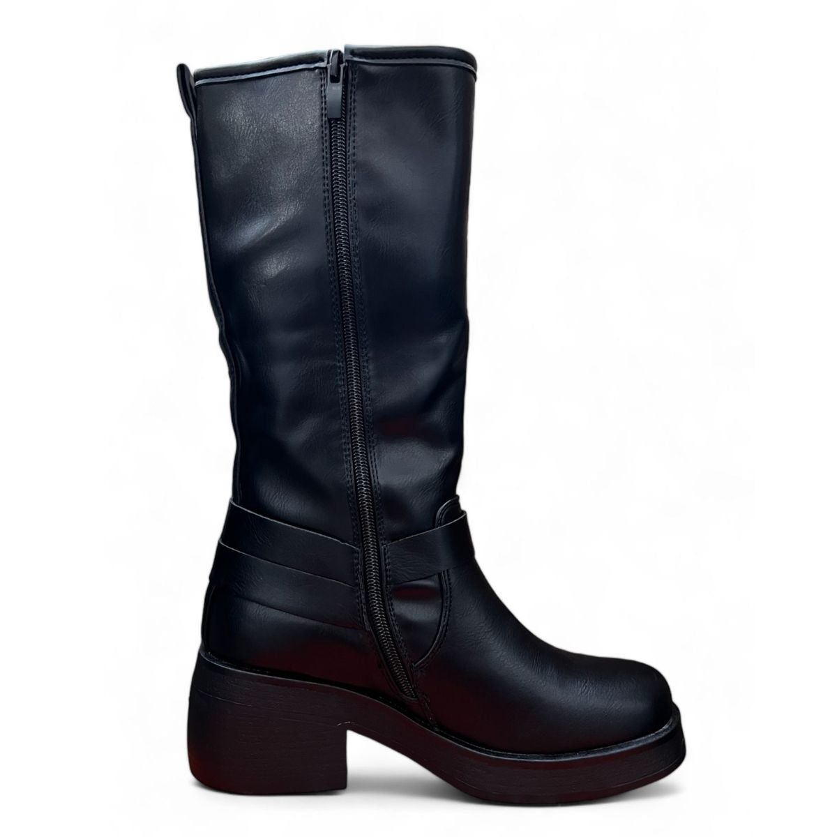 BOTELI - Botas Negras Biker Hebillas Mujer