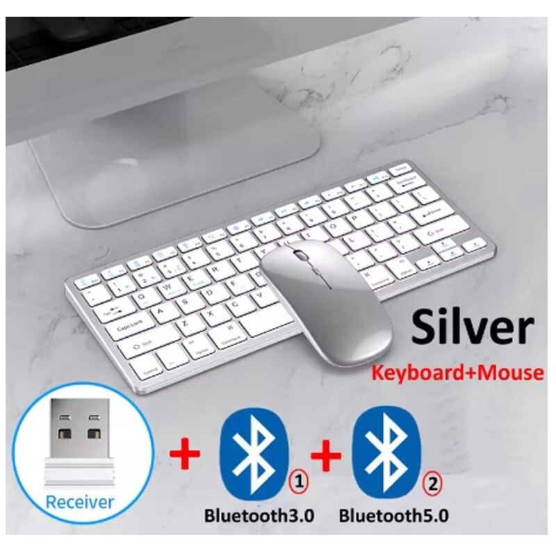 DANWEILE - Combinación de teclado y ratón inalámbricos Bluetooth 50y 24G Blanco.