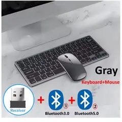 DANWEILE - Combinación de teclado y ratón inalámbricos Bluetooth 50y 24G - Gris.