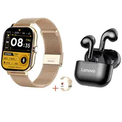 LENOVO - Combo de reloj inteligente dorado de 183 pulgadas y LP40