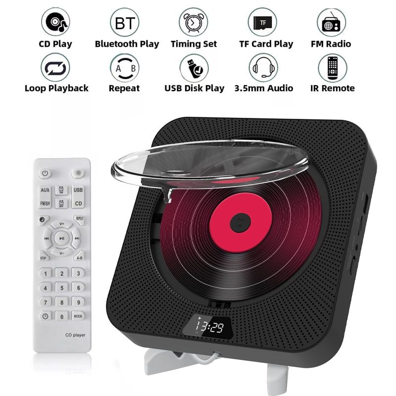 DANWEILE - Pantalla LED Reproductor CD portátil Altavoces Bluetooth estéreo-Negro