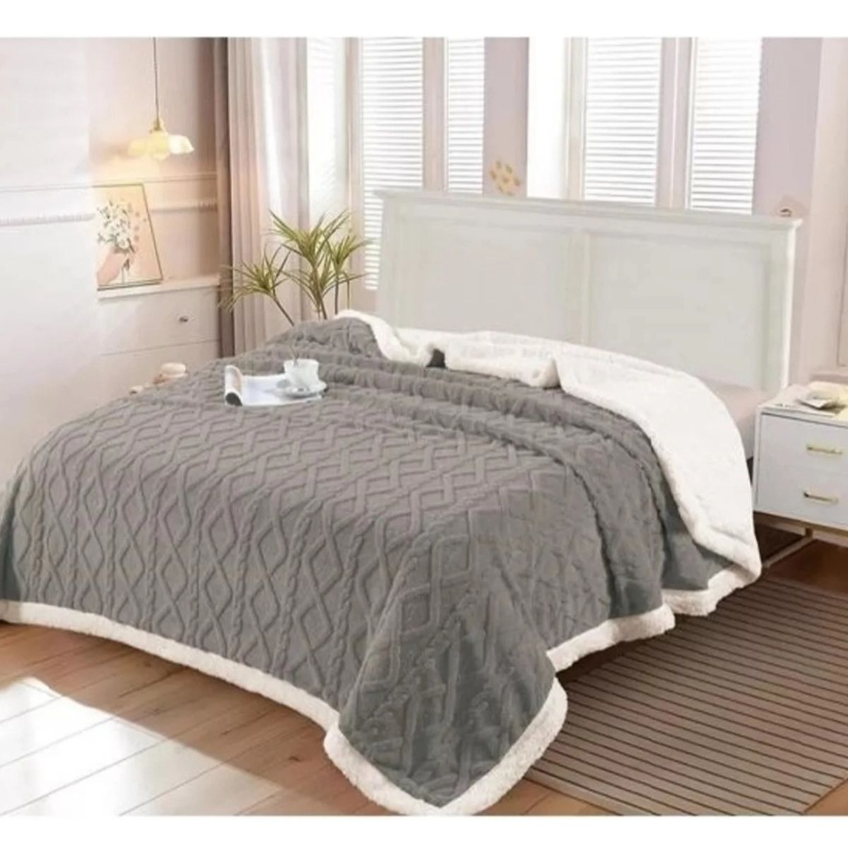 GENERICO - Frazada Polar Con Chiporro Medida 200x220cm 2 Plazas Color Gris