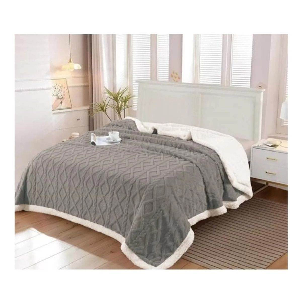 GENERICO - Frazada Polar Con Chiporro Medida 200x220cm 2 Plazas Color Gris