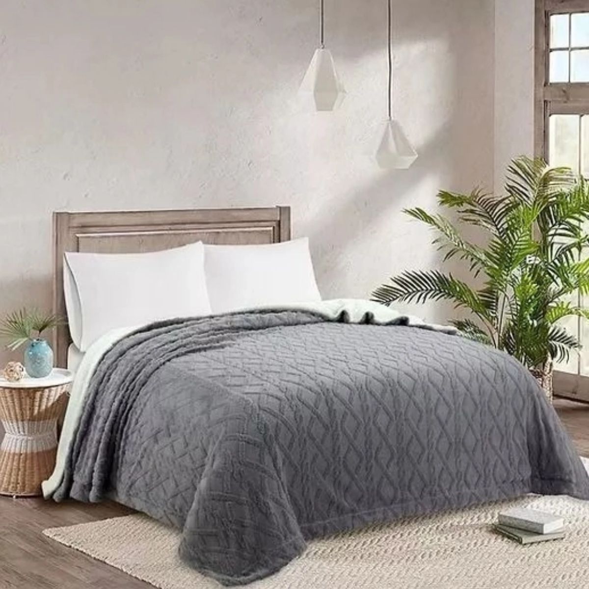 GENERICO - Frazada Polar Con Chiporro Medida 200x220cm 2 Plazas Color Gris