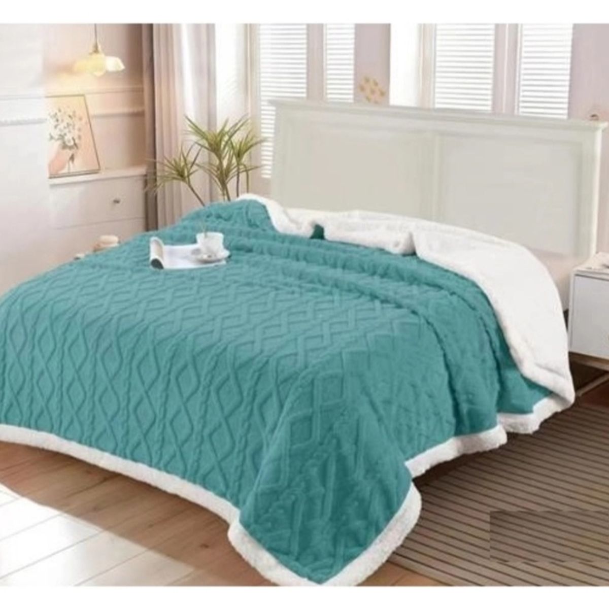 GENERICO - Frazada Polar Con Chiporro Medida 200x220cm 2 Plazas Color turquesa