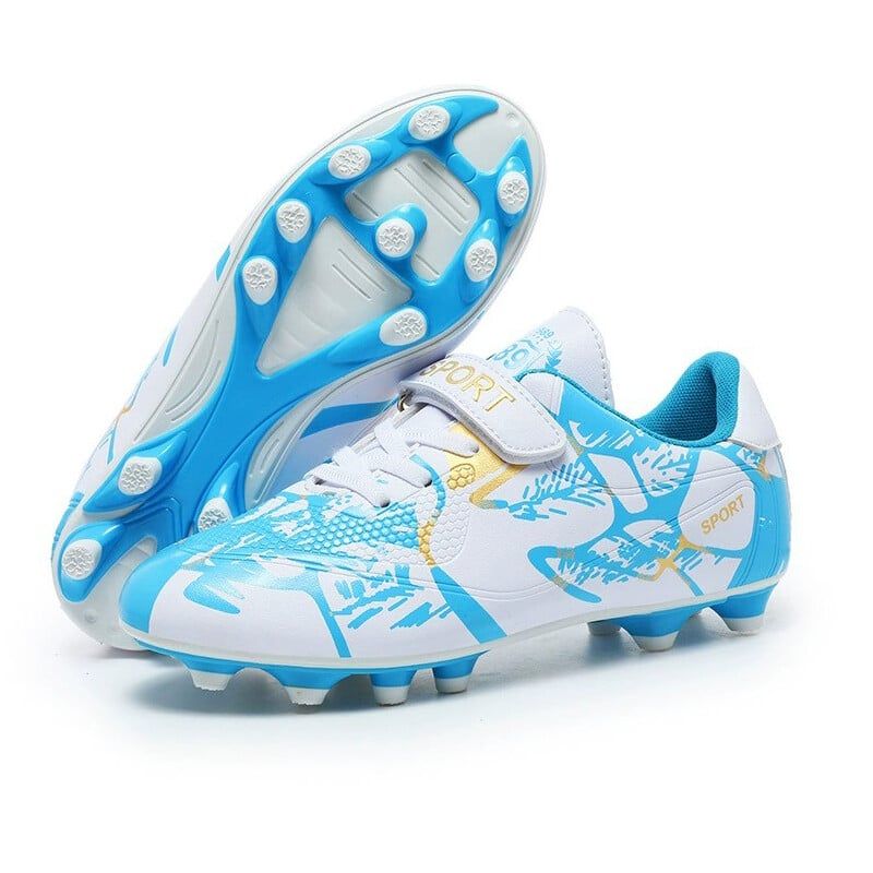 DANWEILE - Zapatos de fútbol entrenamiento TF con punta larga para jóvenes-blanco.