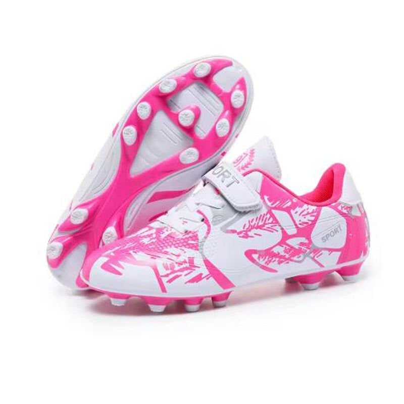 DANWEILE - Zapatos de fútbol entrenamiento TF con punta larga para jóvenes-rosa.