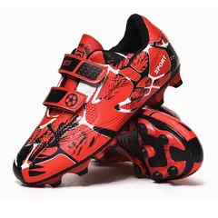 DANWEILE - Zapatillas de fútbol ultraligeras con clavos largos TF para niños-Rojo.