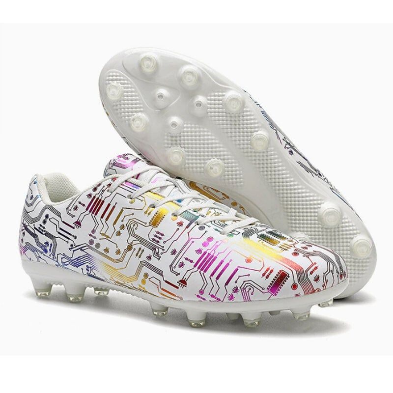 DANWEILE - Zapatos de fútbol entrenamiento TF con punta larga para jóvenes-Blanco.