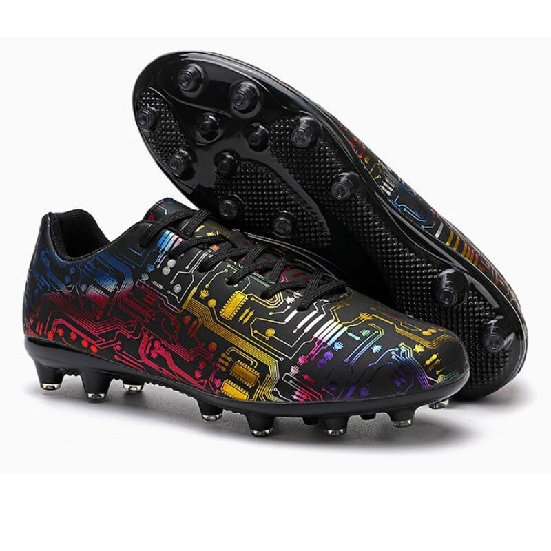 DANWEILE - Zapatos de fútbol entrenamiento TF con punta larga para jóvenes-Negro.