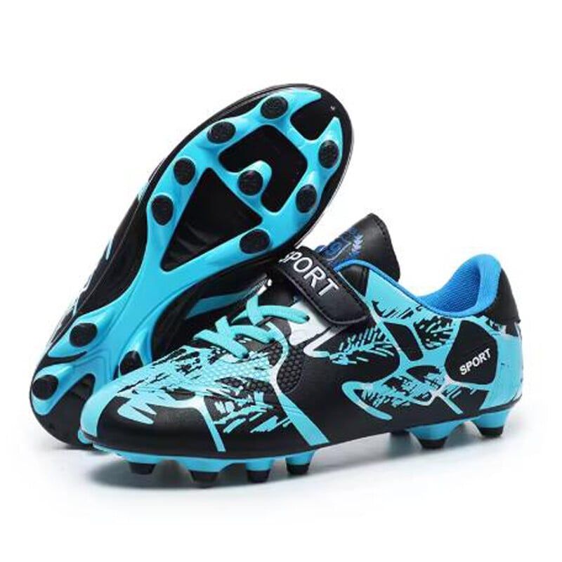 DANWEILE - Zapatos de fútbol entrenamiento TF punta larga para jóvenes-negro azul.
