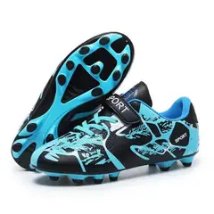 DANWEILE - Zapatos de fútbol entrenamiento TF punta larga para jóvenes-negro azul.