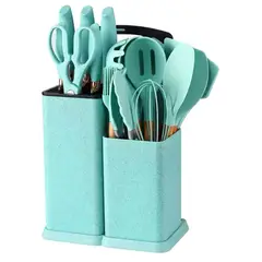 GENERICO - Set De Cocina Juego De Utensilios De Silicona 19Pcs + Tabla Verde