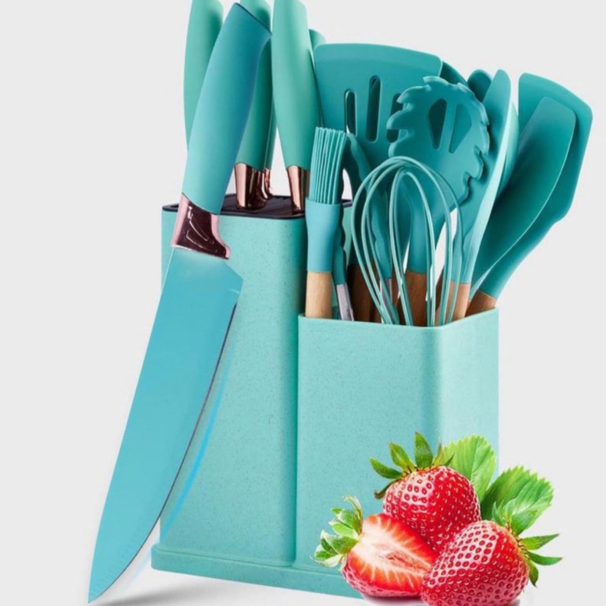 GENERICO - Set De Cocina Juego De Utensilios De Silicona 19Pcs + Tabla Verde